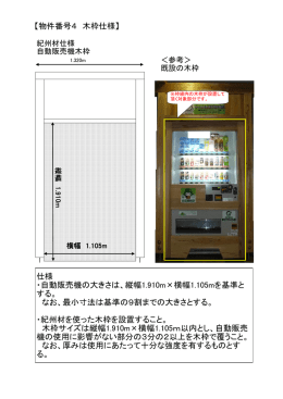 仕様 ・自動販売機の大きさは、縦幅1.910m&times;横幅1.105mを基準と する