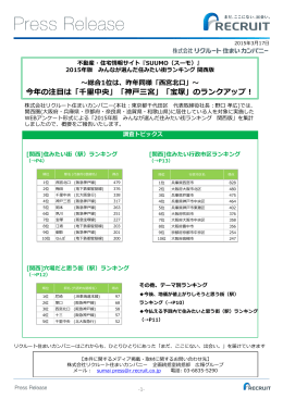 3月17日 2015年版 みんなが選んだ住みたい街ランキング 関西版