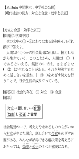 【FdData 中間期末：中学社会公民】 [現代社会の見方：対立と合意・効率