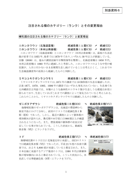 注目される種のカテゴリー（ランク）とその変更理由 別添資料6
