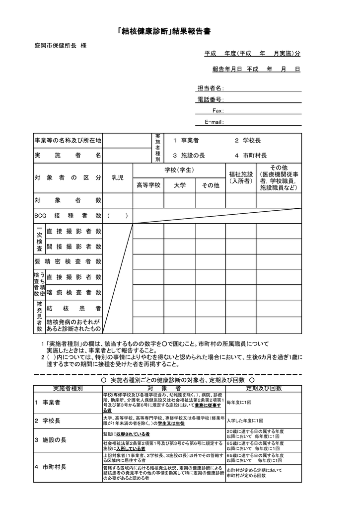 結核健康診断 結果報告書の様式 Pdf 100 5kb 新しい