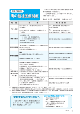 平成27年度南知多町の福祉医療制度一覧表(不妊治療以外)/PDF