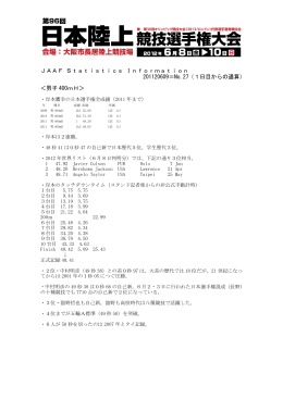 JAAF Statistics Information 201120609＝No.27（1日目からの通算）