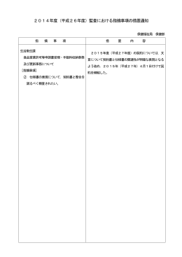 2014年度（平成26年度）監査における指摘事項の措置通知