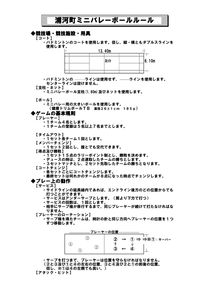 浦河町ミニバレーボールルール ミニバレーボールルール