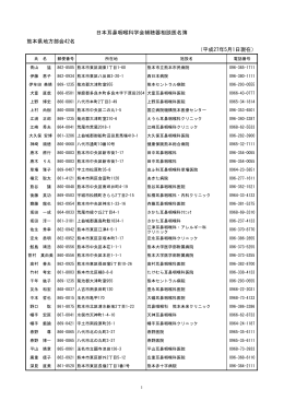 熊本県地方部会42名 日本耳鼻咽喉科学会補聴器相談医名簿 （平成27