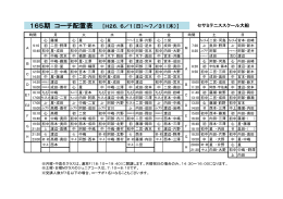 165期 コーチ配置表 ［H26．6／1（日）～7／31（木）］