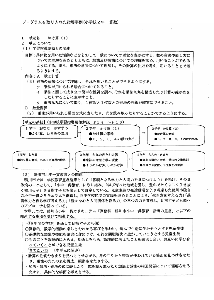 第 2学年 1組算数科学習指導案