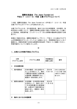 国際交流基金（The Japan Foundation） 平成27（2015）年度 公募