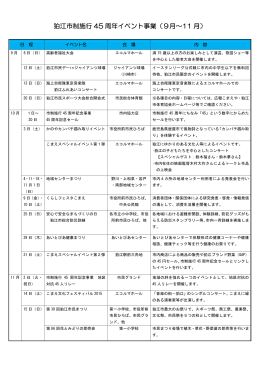 狛江市制施行 45 周年イベント事業（9月～11 月）