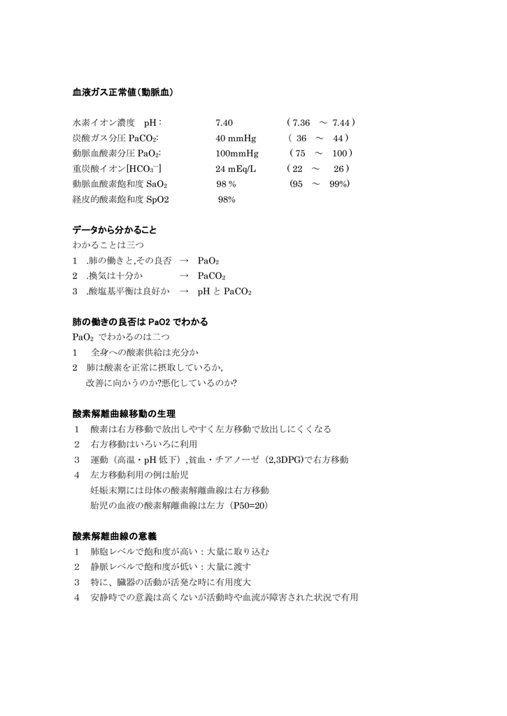血液ガス正常値 動脈血 データから分かること 肺の働きの良否は Pao2