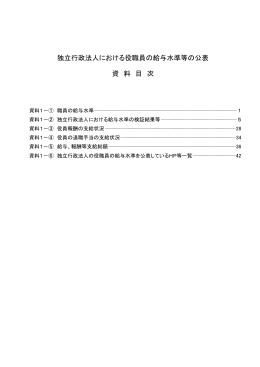 独立行政法人における役職員の給与水準等の公表 資 料 目 次