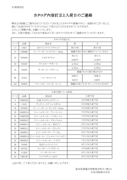 カタログ内容訂正と入荷日のご連絡