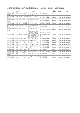 書名 著者 定価 コード 海外詩文庫 1巻 シェイクスピア 詩集 ウィリアム