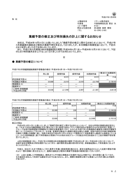 業績予想の修正及び特別損失の計上に関するお知らせ