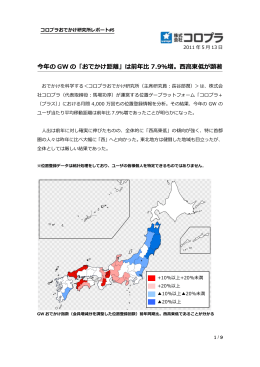 今年の GW の「おでかけ距離」は前年比 7.9％増