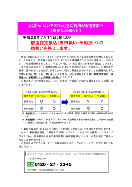 都度指定振込（当日扱い・予約扱い）の 取扱いを停止します。