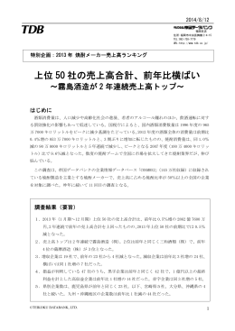 2013年 焼酎メーカー売上高ランキング