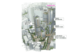 ①A街区3階： JR線路側歩行者通路 ⑤A2棟南側： 妻側の建築外壁面