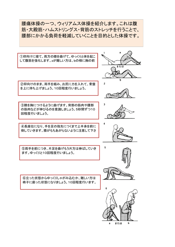 腰痛体操の一つ ウィリアムス体操を紹介します これは腹 筋 大殿筋