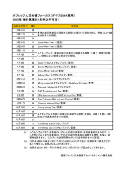 2015年 海外休業日（お申込不可日） オフショア人民元債フォーカス