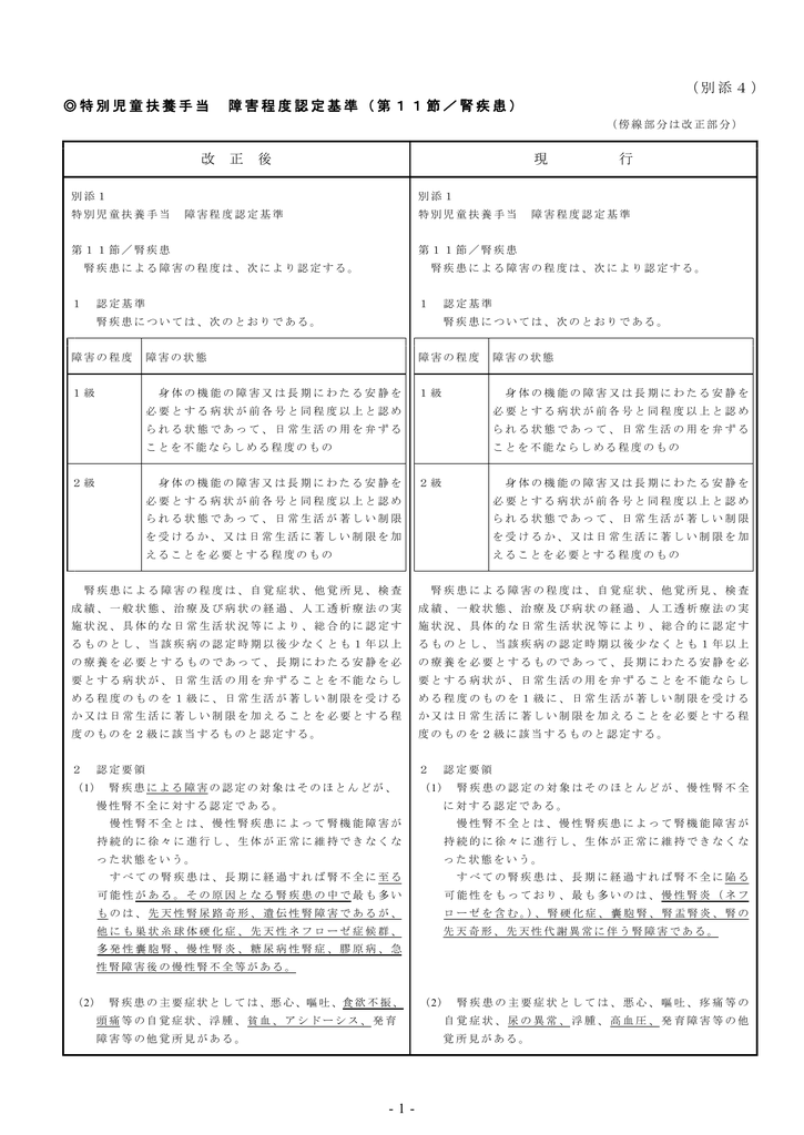 1 別添4 特別児童扶養手当 障害程度認定基準 第11節 腎疾患