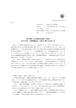 会社分割による持株会社体制への移行 及び子会社（分割