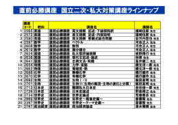 直前必勝講座 国立二次・私大対策講座ラインナップ