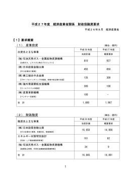 平成27年度 経済産業省関係財政投融資要求の概要 (PDF形式:16KB)