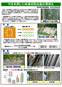竹を利用した林道切取法面の草抑え