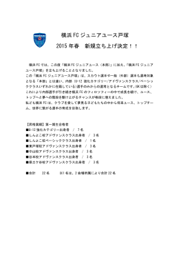 横浜 FC ジュニアユース戸塚 2015 年春 新規立ち上げ決定！！