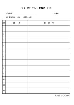 Club COCOA ＜＜ セットリスト 音響用 ＞＞