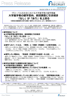 大学進学者の留学意向 - リクルートマーケティングパートナーズ