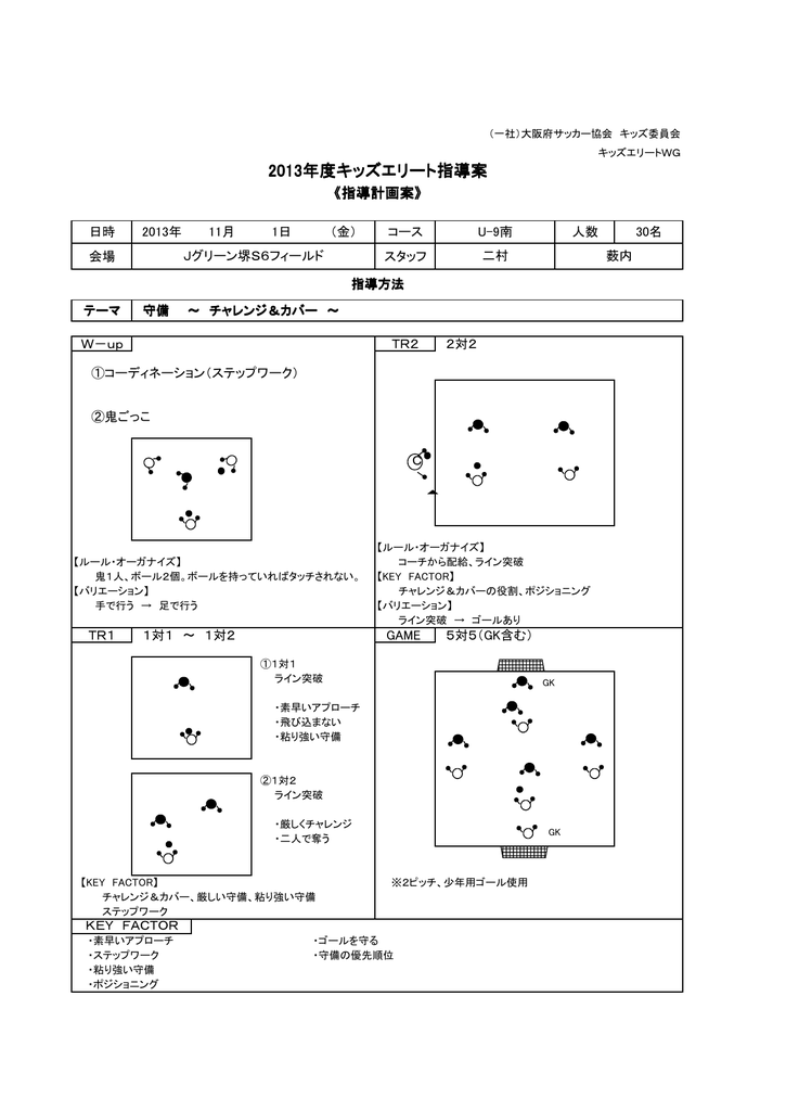 13年度キッズエリート指導案 大阪府サッカー協会 キッズ委員会