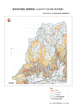 森林現況調査・路網調査によるカラマツの分布（米沢地区）