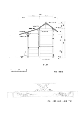 拓本 ：蟇股（上部）と頭貫（下部） 本殿 側面図