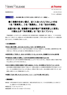 働く母親に聞いた&ldquo;子育てと住まい&rdquo;に関するアンケート調査