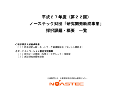 平成27年度（第22回） ノーステック財団「研究開発助成事業」 採択課題