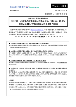 アンケート調査 2012 年・お年玉の総支出額は昨冬よりも「増える」29.8