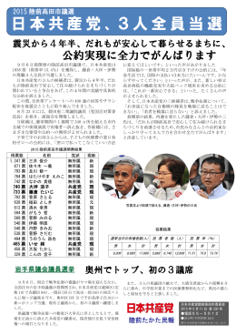 日本共産党、3人全員当選 - 日本共産党岩手県委員会