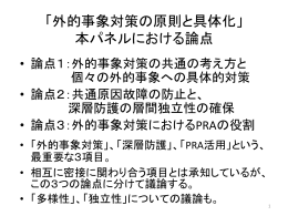 「外的事象対策の原則と具体化」 本パネルにおける論点