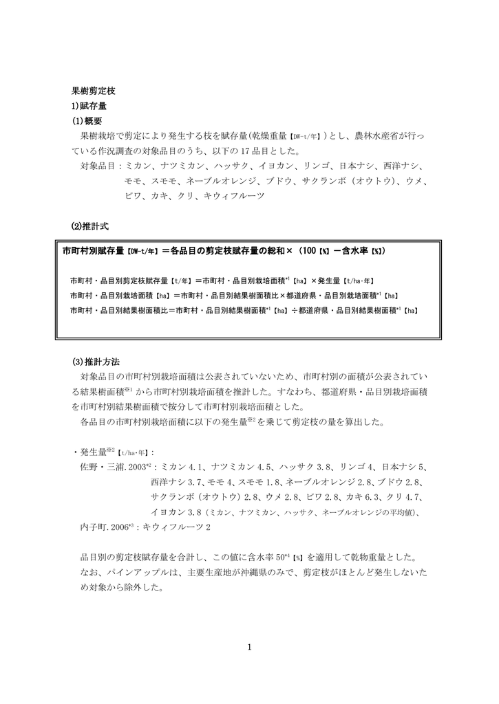 果樹剪定枝 バイオマス賦存量 利用可能量の推計