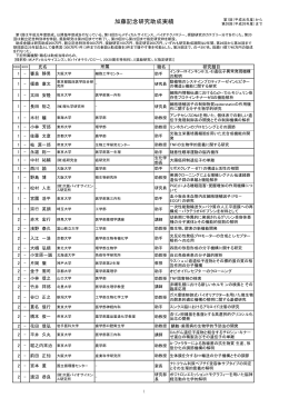 加藤記念研究助成実績 - 公益財団法人 加藤記念バイオサイエンス振興