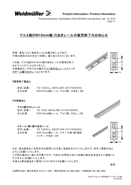 アルミ製DIN15mm幅 穴あきレールの販売終了の