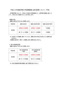 平成29年度医学部入学試験募集人員の変更について（予告）