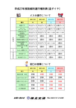 平成27年度路線別運行種別表(盆ダイヤ)