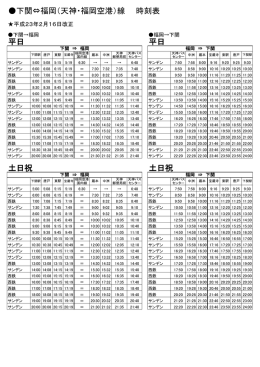 下関&hArr;福岡（天神・福岡空港）線 時刻表 平日 平日 土日祝 土日祝