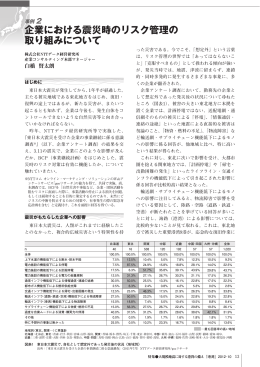 企業における震災時のリスク管理の 取り組みについて