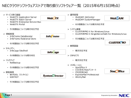 NECクラウドソフトウェアストアで取り扱うソフトウェア一覧（2015年6月15