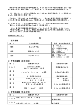 1 優良書籍 2 有害図書類（個別指定） 3 有害図書類（包括指定） 記